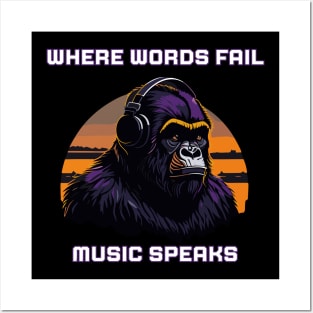 Gorilla Music Headphones Chill Posters and Art